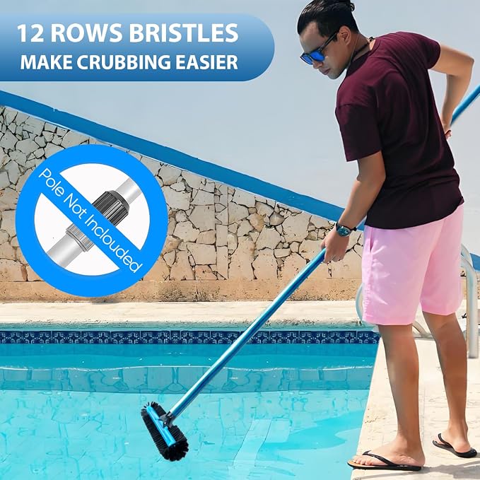 20" Wide Pool Brush Head, Heavy Duty Pool Cleaning Brush - Image 4