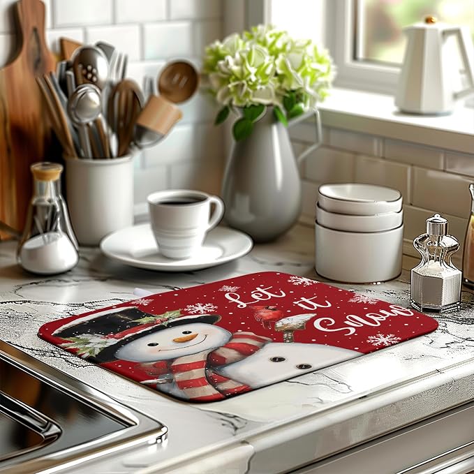 Snowman Christmas Dish Drying Mat Winter Drying Mats - Image 6
