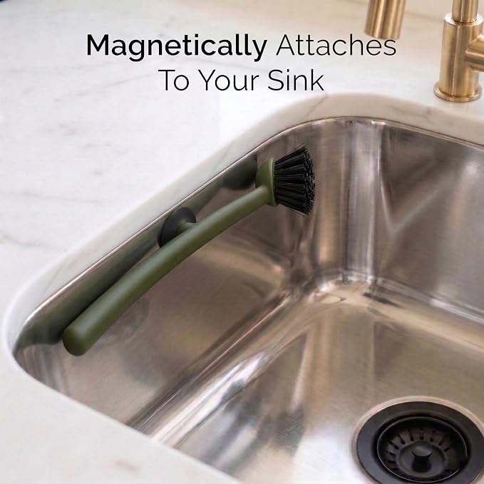 Earth & Mango Magnetic Dish Brush & Scraper, Snaps to Sink, Non-Scratch - Image 2