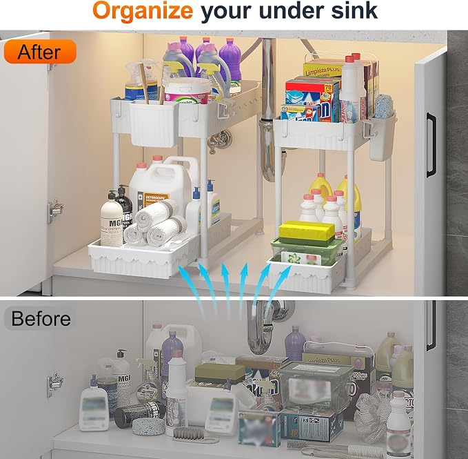 Under Sink Organizer, Bathroom Organizers and Storage, 2 Tier Multi-Use Pull - Image 3