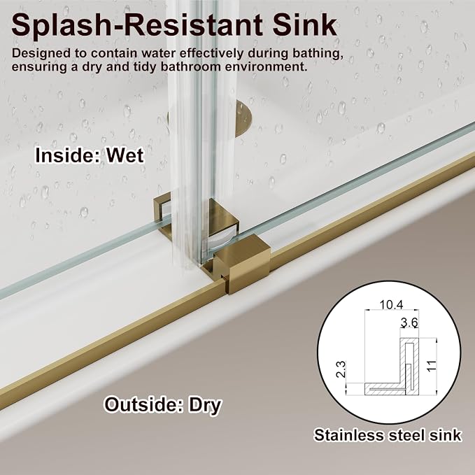 56-60" W x 60" H Double Sliding Bathtub Shower Door, 5/16" Tempered Glass - Image 7