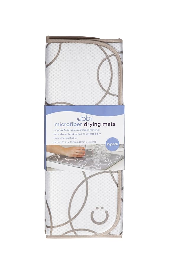 Ubbi Taupe Microfiber Dish Drying Mat, Baby Bottle Drying Mat, Kitchen Counter - Image 3