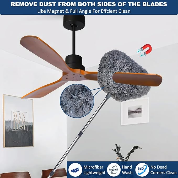 20+ Ft High Reach Ceiling Fan Duster &Microfiber Feather Brush Duster - Image 4