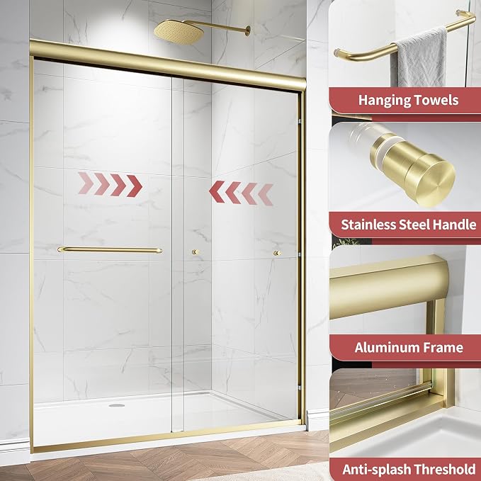 56-60" W x 72" HSemi-Frameless Double Sliding Glass Shower Door, 1/4" Clear - Image 2
