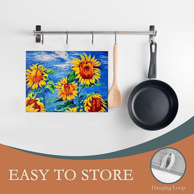 Sunflowers Dish Drying Mat, Modern Art Drying Rack Pad Countertop Dishes Ultra - Image 3