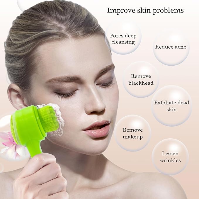Face Brush 2 in 1, Silicone Facial Cleansing Exfoliating Brush Soft Bristles - Image 4