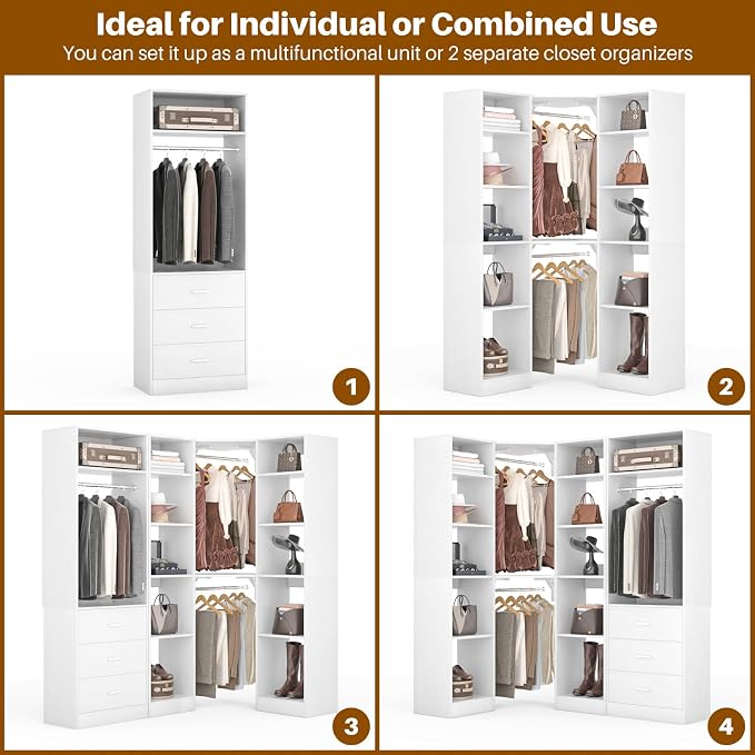 Corner Closet System with 3 Drawers, Corner Closet Organizer System with 13 - Image 6