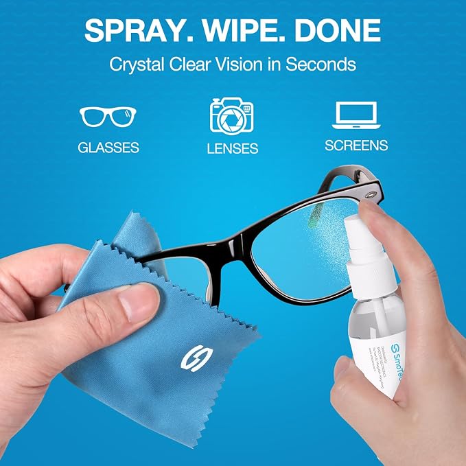 SmoTecQ Glasses Cleaner Kit – Alcohol-Free, Plant-Based Spray + Ultra-Soft - Image 2
