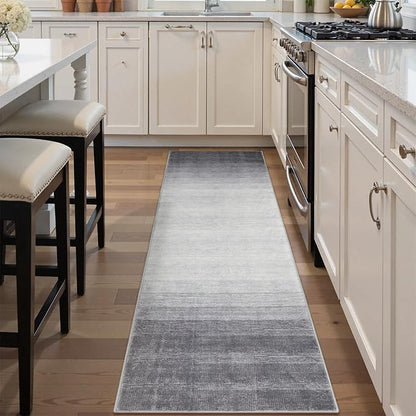 Wonnitar Modern Ombre 2x6 Hallway Runner Rug, Washable Grey Kitchen Rug Runner, Non-Slip Abstract Contemporary Laundry Room Carpet Runner Soft Low Pile Mat for Entryway Bathroom (Grey, 2'x6')