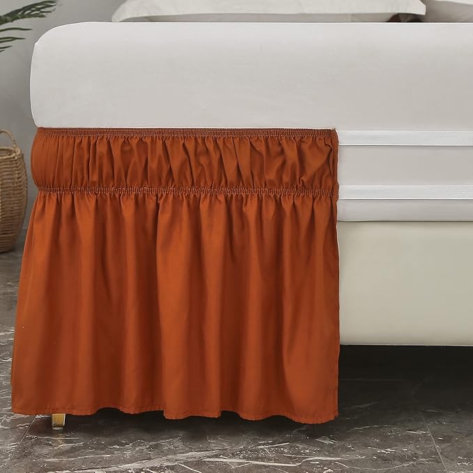 MEILA Wrap Around Bed Skirt Three Fabric Sides Elastic Dust Ruffled 18 Inch Tailored Drop,Easy to Install Fade Resistant-Caramel, Queen/King