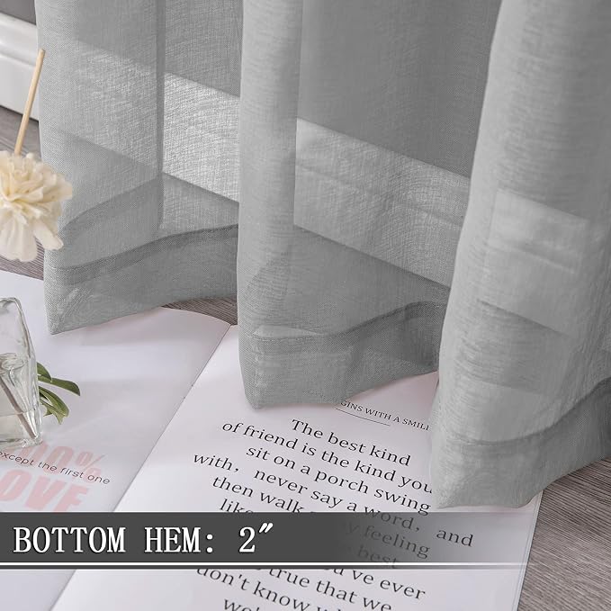 Tollpiz Short Sheer Curtain Living Room Linen Textured Curtains Sheer Light - Image 4
