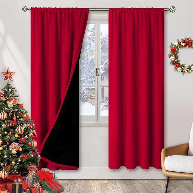 BGment Blackout Curtains for Bedroom 84 Inch Long, Thermal Insulated Bedroom Curtains Christmas Rod Pocket Room Darkening Curtains, Each Window Drape 2 Panels, 42 Wide, Red