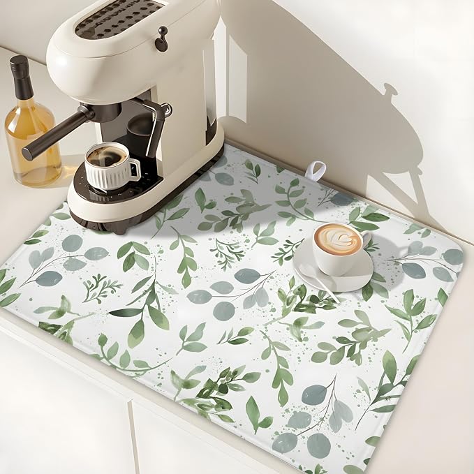 Spring Summer Sage Green Leaves Dish Drying Mat 16 x 18 Inch Spring Eucalyptus - Image 7