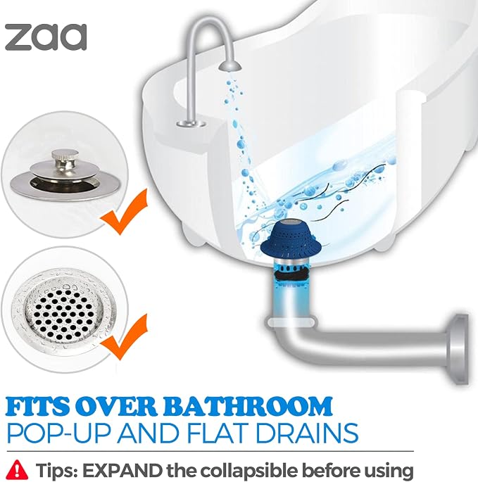 Bathtub Drain Hair Catcher, Silicone Collapsible 1 Pack Drain Protector - Image 3