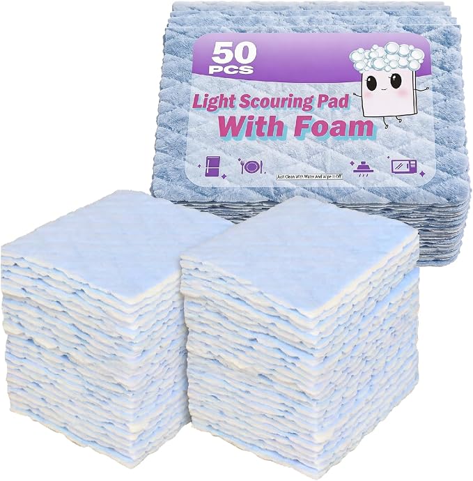 50 Pcs Light Scouring Pad with Foam, Triple Cleaning Scrub Pad Singles Heavy by i-SPER