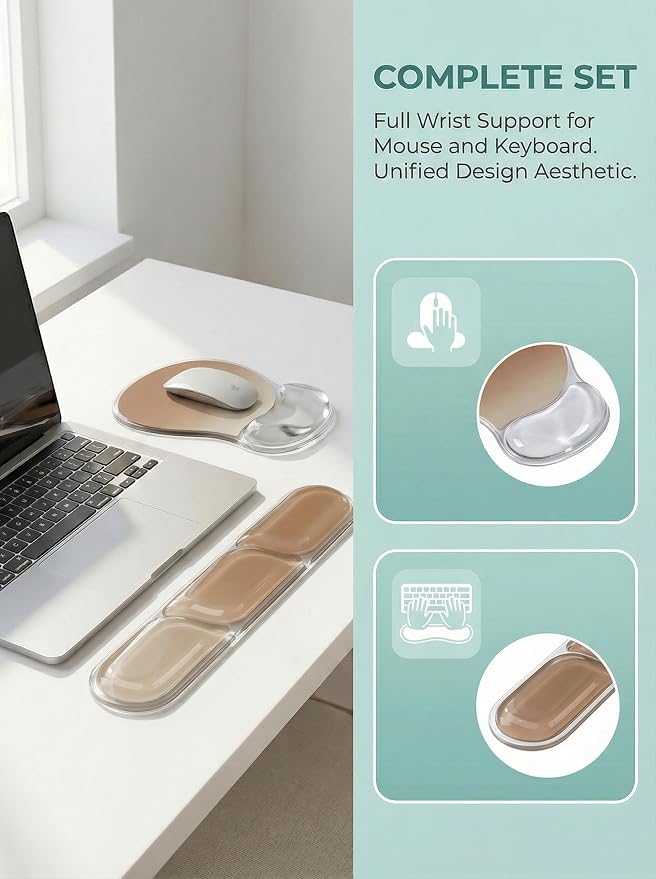 AUPET Ergonomic Gel Mouse Pad and Keyboard Wrist Rest Set, Crystal Gel Cushion - Image 2