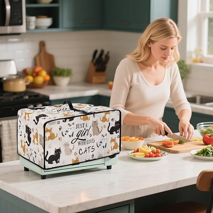 Waterproof Microwave Oven Grill Cover Protector Cartoon Cats Paw Print Foldable Microwave Oven Dust Cover with Storage Bags Just A Girl Print Case Protections for Toaster Oven, M