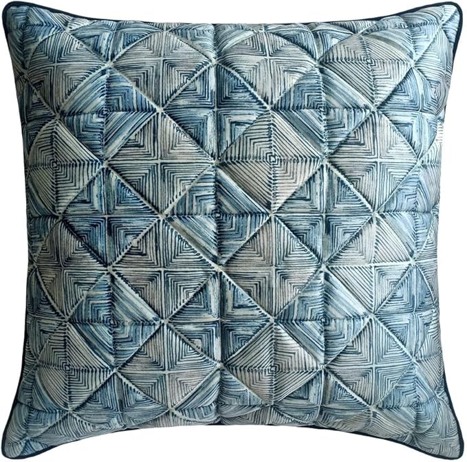 The HomeCentric King/Queen/Twin Blue Decorative Full 68"x18" Bed Runner with 2 Pillow Cover, Indigo, Printed & Quilted Bed Scarf on Suede Fabric - Indigo Centric