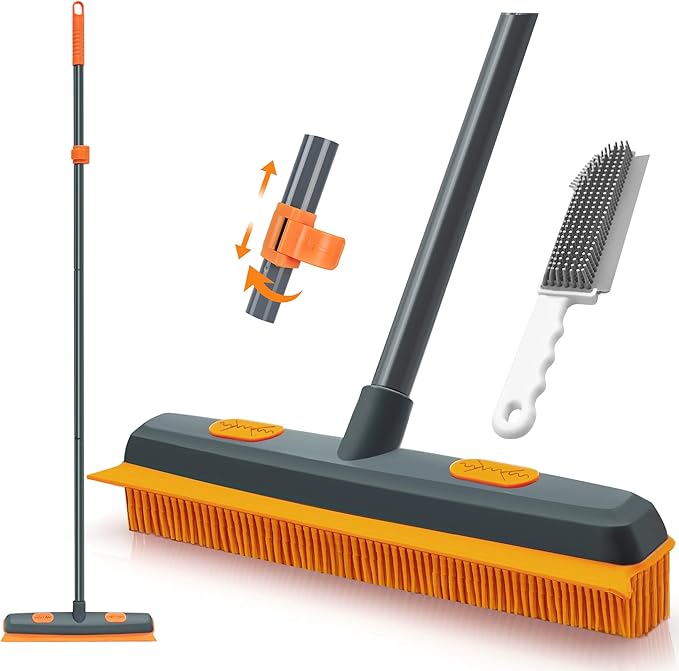 Pet Hair Removal Broom, 57.5 inches Rubber Brush Carpet Rake by TidyBliss