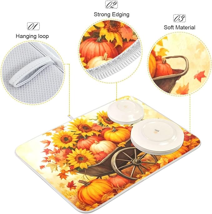 Pumpkin Sunflower Autumn Thanksgiving Dish Drying Mat - Image 3
