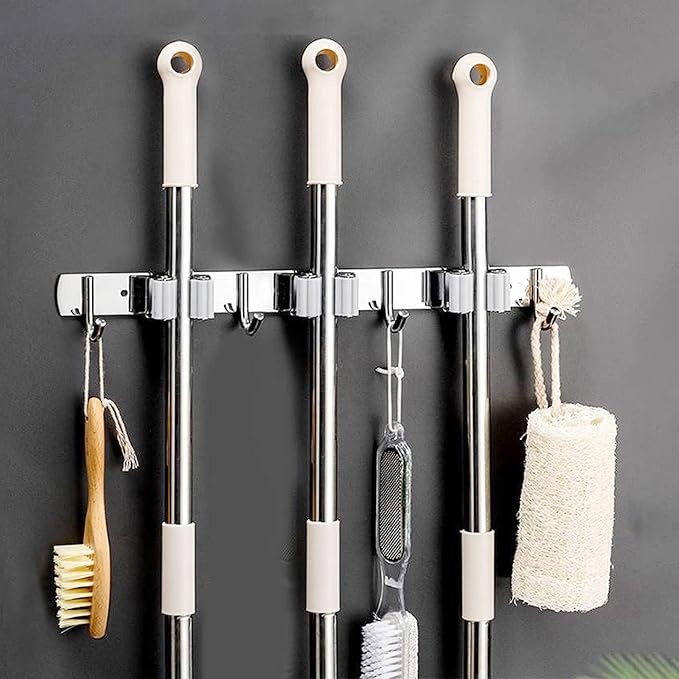 Broom Mop Holder Wall Mount Cleaning Tool holder, Heavy Duty Stainless Steel - Image 6