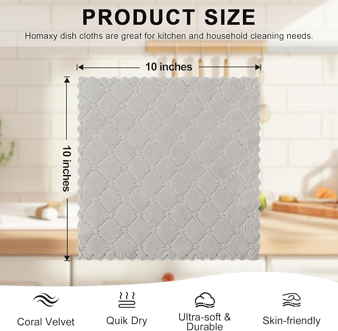 Homaxy 12 Pack Kitchen Dish Cloths, Super Soft and Absorbent Coral Velvet Dish - Image 6