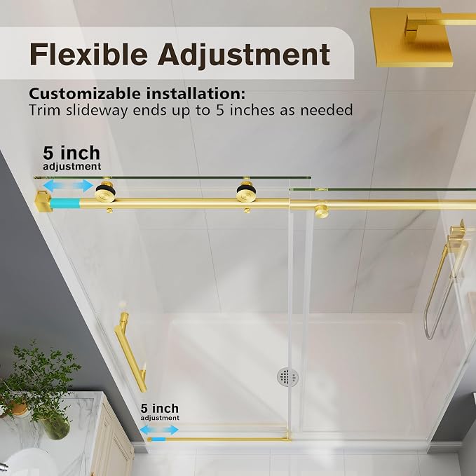 Frameless Glass Shower Door, 61-66" W x 76" H Sliding Frameless Shower Door - Image 7