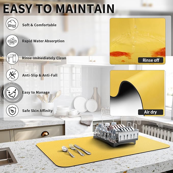 Dish Drying Mat for Kitchen Counter, Heat Resistant Drainer Mats - Image 4
