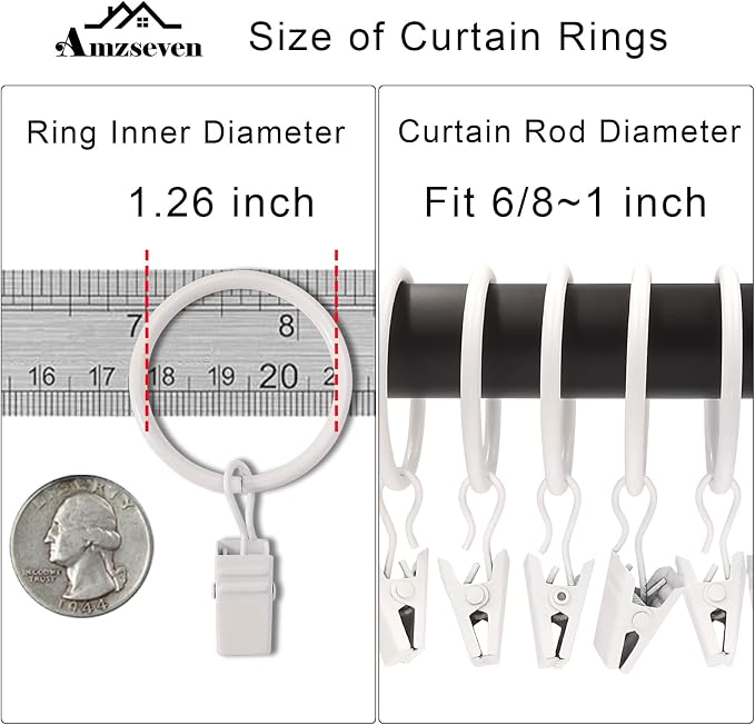 40 Pack Curtain Rings with Clips, Drapery Clips with Rings, Drapes Rings 1.26 - Image 3