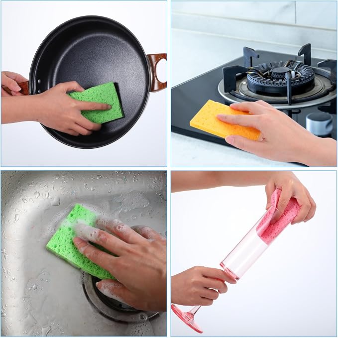 Sibba 16Pcs Cellulose Kitchen Sponges, 6 Color Compressed Cleaning Sponges - Image 6