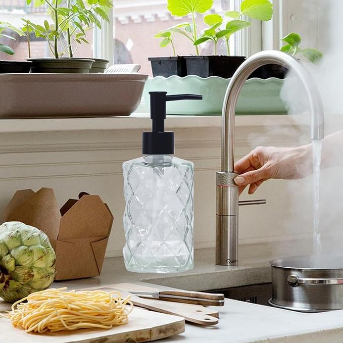 Crystal Glass Soap Dispenser, 12oz Clear Bathroom Hand Dispenser, Lotion - Image 5