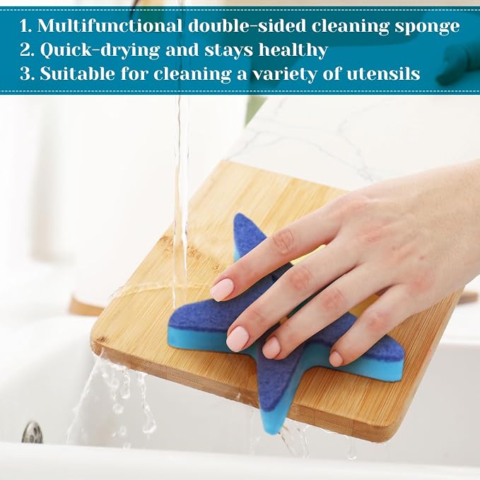 Tioncy 12 Pack Summer Starfish Kitchen Sponges Bulk Dual Sided Scrubber White - Image 4