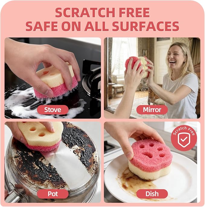 4pcs Scrub Sponges, Dual-Sided Temperature-Controlled Dish Sponges, Scratch-Free - Image 7