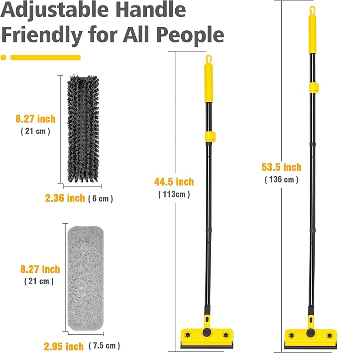 JEHONN Shower Cleaning Brush, 53.5 inches Long Handle Scrubbing Brush, 3-in-1 - Image 3