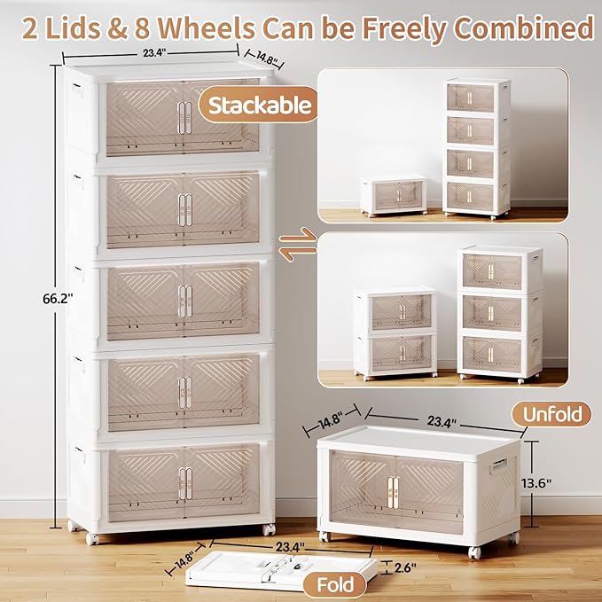 Storage Bins with Lid 76QT, Stackable Storage Containers with Wheels and - Image 4