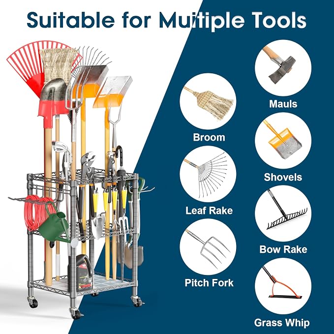 T1 Garden Tool Organizer（with Lockable Wheels） Heavy Duty Garage Tool Storage - Image 6