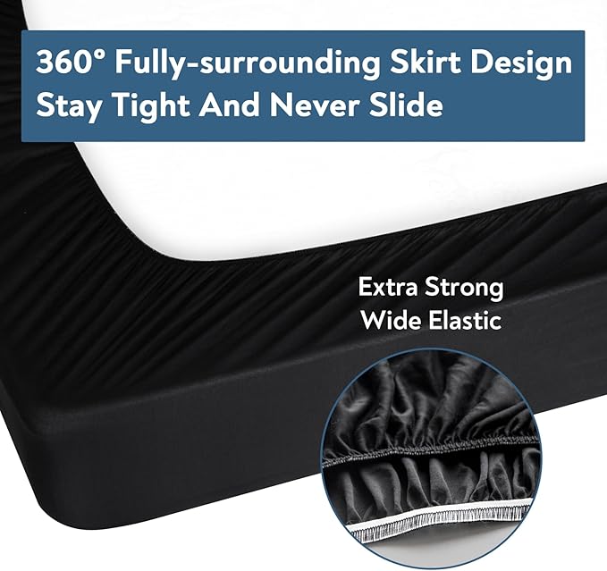 Cot Sheets Fitted Only 31" x 75", Ultra Soft & Breathable Cot Size Bed Sheet Fit for Narrow Twin/Camp Bunk/RV Bunks/Army Cots/Guest Beds/Trifold Mattresses, Mattress Bottom Cover Sheets, Black
