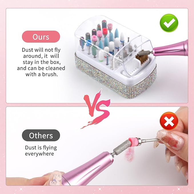 2 in 1 Nail Drill Bits Holder & Cleaning Brush Case, 30 Holes Dustproof Nail - Image 5