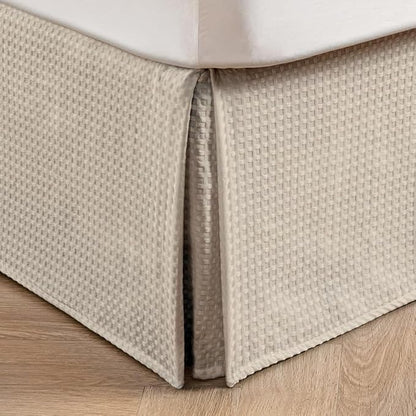 MIYE Pleated Waffle Weave Bed Skirt, Tailored Dust Ruffle 16 Inch Drop Easy Fit, Machine Washable,No Split Corners (Beige, King - 16" Drop)