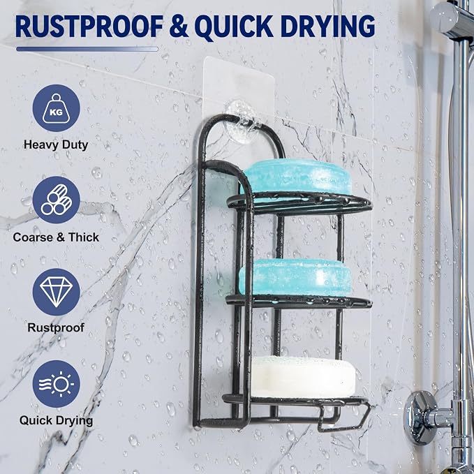 3-Tier Shower Soap Shampoo Bar Holder, Self Adhesive & Freestanding Draining - Image 2