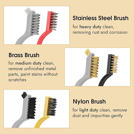 6 Pieces Wire Brushes Set, Small Metal Brass Brush, Stainless Steel Brush - Image 3