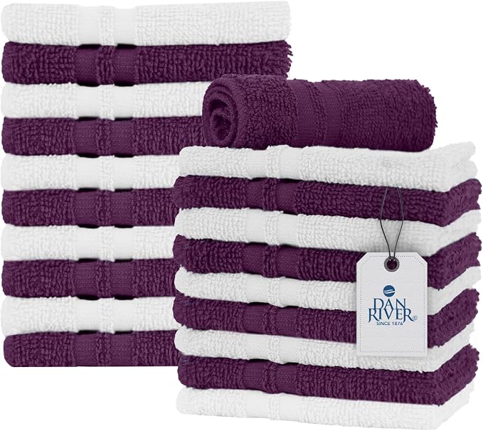 DAN RIVER 100% Cotton Washcloths 20 Pack Premium Quality Face and Body Cloth by DanRiver