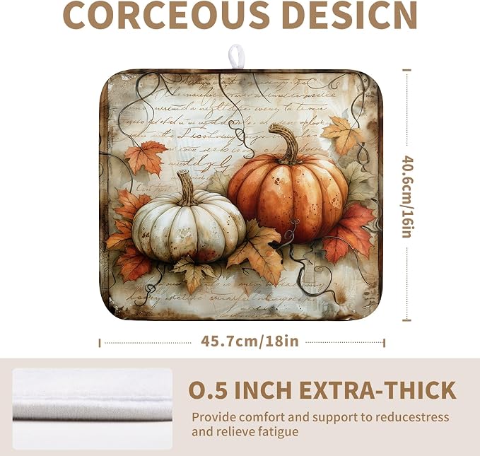 Fall Dish Drying Mat 16x18 Vintage Autumn Pumpkin Maple Leaf Drying Mat - Image 2