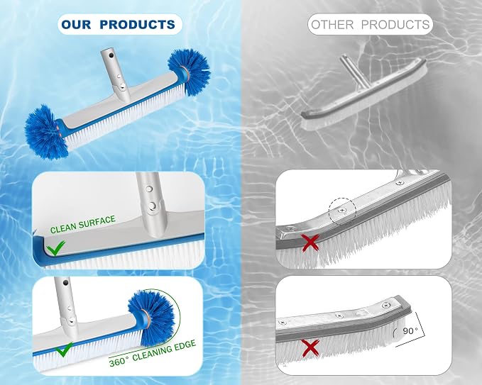 Professional Swimming Pool Brush Head, 17.5'' Aluminum Heavy Duty Pool Brushes - Image 5