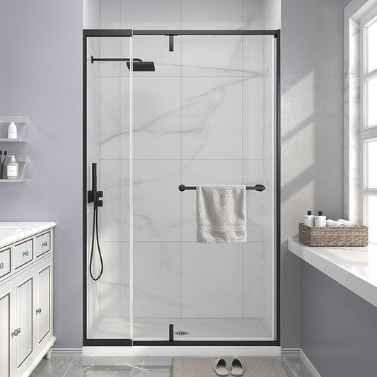 Semi Frameless Pivot Shower Door 42-48" W x 72" H, Swing Shower Glass Doors by EASYWORC