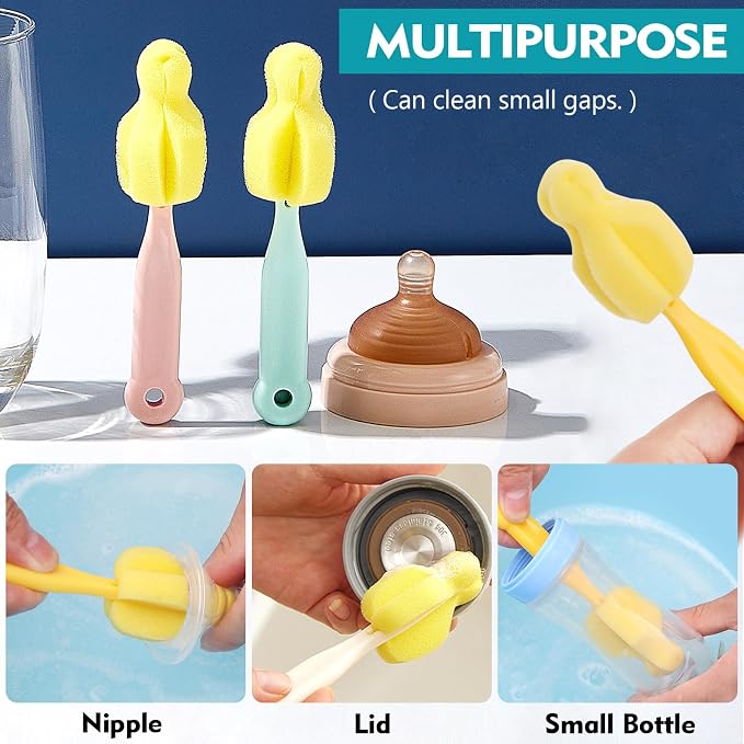 ponge Bottle Brush 6PCS Sponge Nipple Brushes Baby Bottle Nipple Cleaning Brush - Image 4