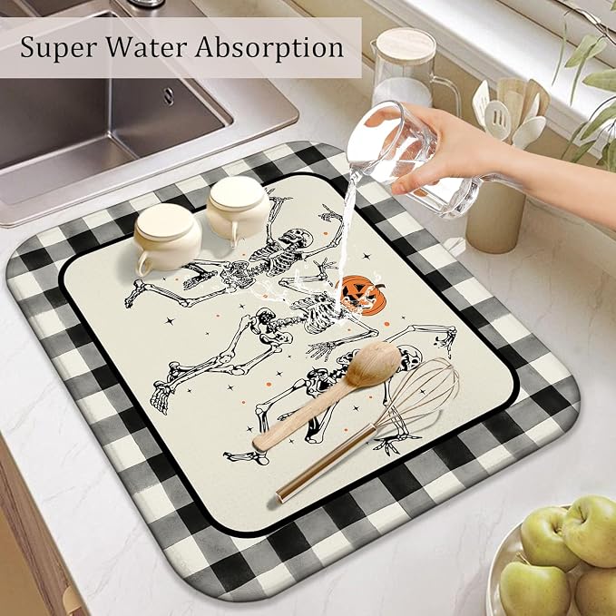 Halloween Dish Drying Mat for Kitchen Counter, Funny Skeleton Pattern - Image 5