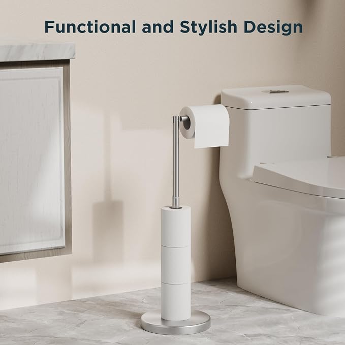 FORIOUS Toilet Paper Holder Stand Adjustable, Stainless Steel Freestanding - Image 3