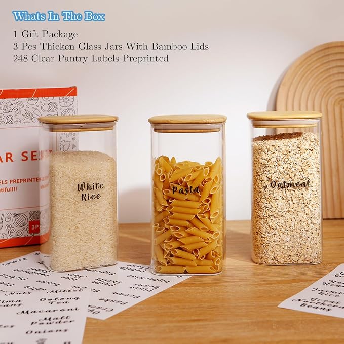 3 Pcs Square Glass Pantry Storage Containers - 52oz Thicken Glass Food Storage - Image 6