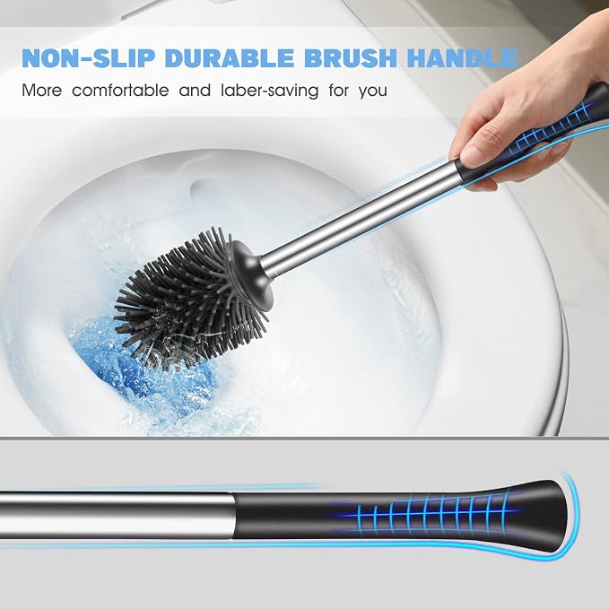 HAMITOR Toilet Bowl Brush Holder Set: Silicone Stainless Steel Deep Cleaning - Image 6